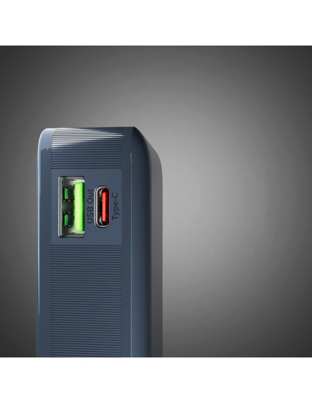 
10000mAh USB-A/ C nešiojamoji baterija su integruotu ekranu ir 20 W USB-C laidu – tamsiai pilka
