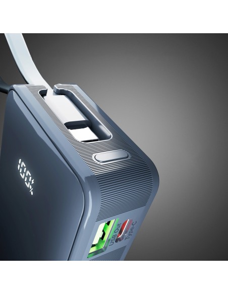 
10000mAh USB-A/ C nešiojamoji baterija su integruotu ekranu ir 20 W USB-C laidu – tamsiai pilka
