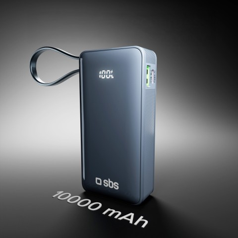
10000mAh USB-A/ C nešiojamoji baterija su integruotu ekranu ir 20 W USB-C laidu – tamsiai pilka
