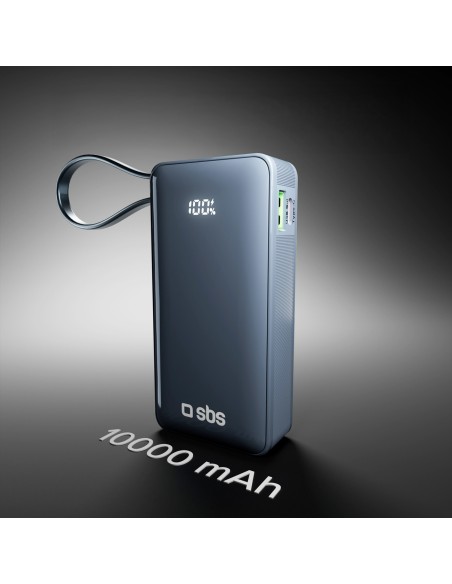 
10000mAh USB-A/ C nešiojamoji baterija su integruotu ekranu ir 20 W USB-C laidu – tamsiai pilka

