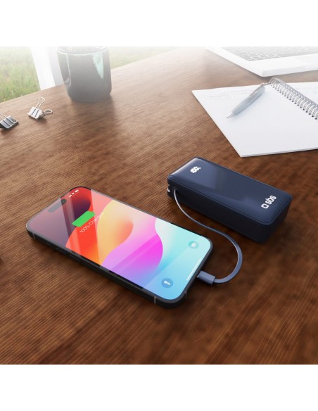 
10000mAh USB-A/ C nešiojamoji baterija su integruotu ekranu ir 20 W USB-C laidu – tamsiai pilka
