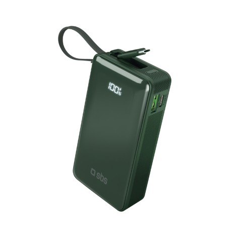 
10000mAh USB-A/ C išorinė baterija su integruotu ekranu ir 20W USB-C laidu – žalia
