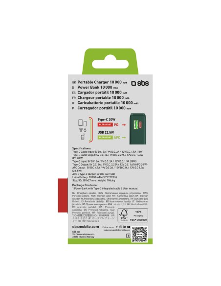 
10000mAh USB-A/ C išorinė baterija su integruotu ekranu ir 20W USB-C laidu – žalia
