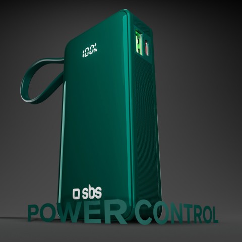 
10000mAh USB-A/ C išorinė baterija su integruotu ekranu ir 20W USB-C laidu – žalia
