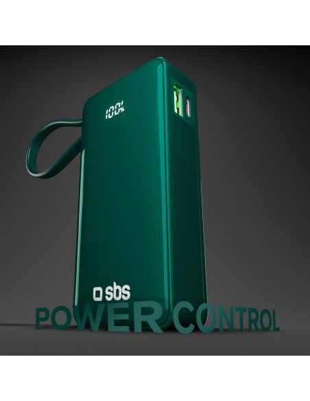 
10000mAh USB-A/ C išorinė baterija su integruotu ekranu ir 20W USB-C laidu – žalia
