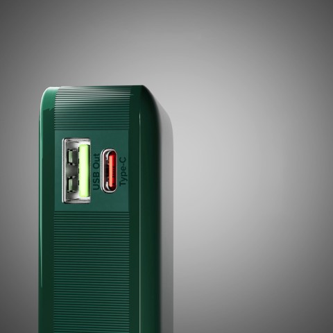 
10000mAh USB-A/ C išorinė baterija su integruotu ekranu ir 20W USB-C laidu – žalia

