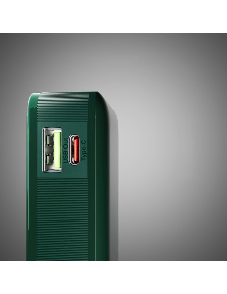 
10000mAh USB-A/ C išorinė baterija su integruotu ekranu ir 20W USB-C laidu – žalia
