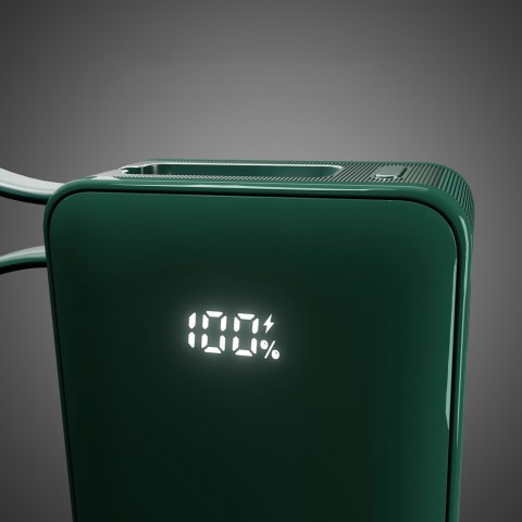 
10000mAh USB-A/ C išorinė baterija su integruotu ekranu ir 20W USB-C laidu – žalia
