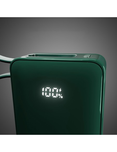 
10000mAh USB-A/ C išorinė baterija su integruotu ekranu ir 20W USB-C laidu – žalia
