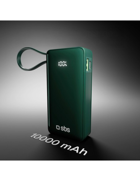 
10000mAh USB-A/ C išorinė baterija su integruotu ekranu ir 20W USB-C laidu – žalia
