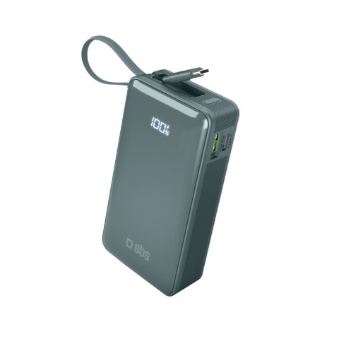 
10000mAh USB-A/ C nešiojama baterija su integruotu ekranu ir 20 W USB-C laidu – pilka
