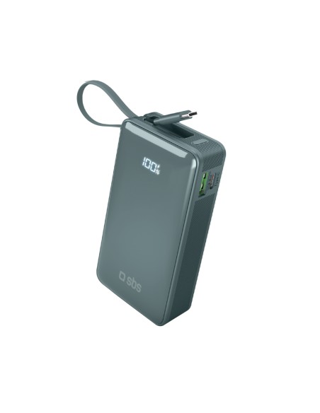 
10000mAh USB-A/ C nešiojama baterija su integruotu ekranu ir 20 W USB-C laidu – pilka
