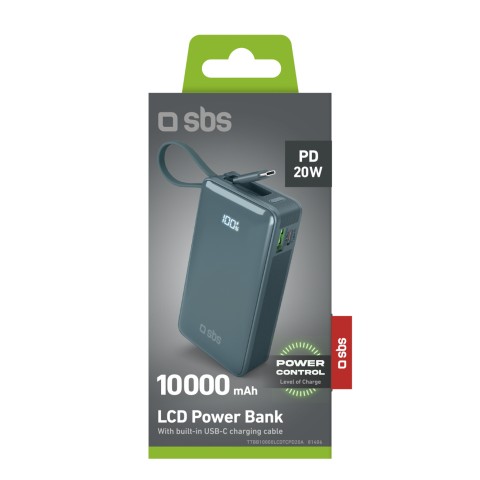 
10000mAh USB-A/ C nešiojama baterija su integruotu ekranu ir 20 W USB-C laidu – pilka
