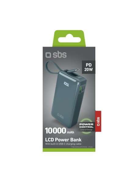
10000mAh USB-A/ C nešiojama baterija su integruotu ekranu ir 20 W USB-C laidu – pilka
