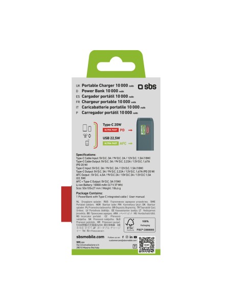 
10000mAh USB-A/ C nešiojama baterija su integruotu ekranu ir 20 W USB-C laidu – pilka
