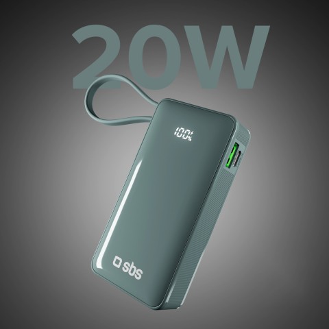 
10000mAh USB-A/ C nešiojama baterija su integruotu ekranu ir 20 W USB-C laidu – pilka
