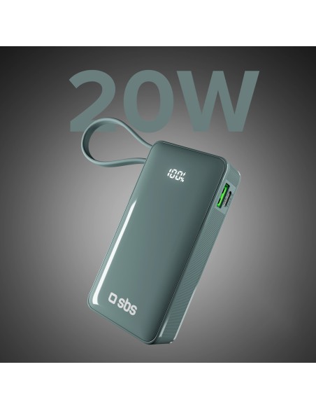 
10000mAh USB-A/ C nešiojama baterija su integruotu ekranu ir 20 W USB-C laidu – pilka
