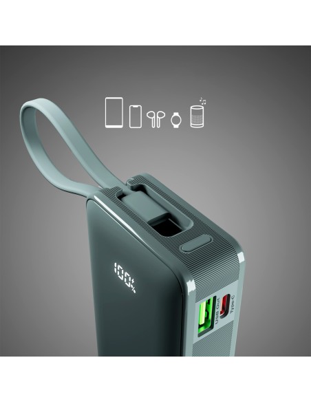 
10000mAh USB-A/ C nešiojama baterija su integruotu ekranu ir 20 W USB-C laidu – pilka
