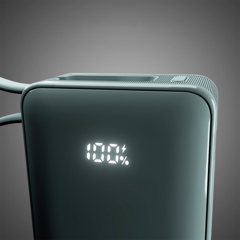 
10000mAh USB-A/ C nešiojama baterija su integruotu ekranu ir 20 W USB-C laidu – pilka
