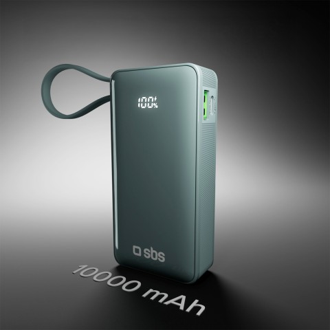
10000mAh USB-A/ C nešiojama baterija su integruotu ekranu ir 20 W USB-C laidu – pilka
