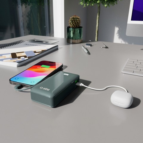 
10000mAh USB-A/ C nešiojama baterija su integruotu ekranu ir 20 W USB-C laidu – pilka
