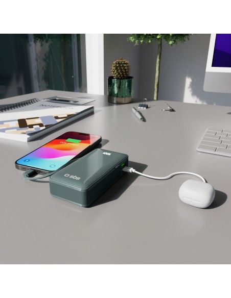 
10000mAh USB-A/ C nešiojama baterija su integruotu ekranu ir 20 W USB-C laidu – pilka
