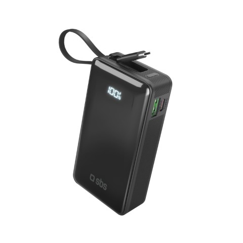 
10000mAh USB-A/ C išorinė baterija su integruotu ekranu ir 20 W USB-C laidu – juoda
