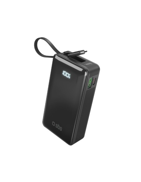 
10000mAh USB-A/ C išorinė baterija su integruotu ekranu ir 20 W USB-C laidu – juoda
