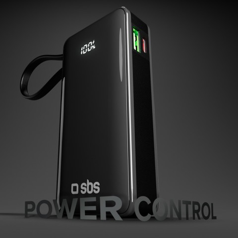 
10000mAh USB-A/ C išorinė baterija su integruotu ekranu ir 20 W USB-C laidu – juoda
