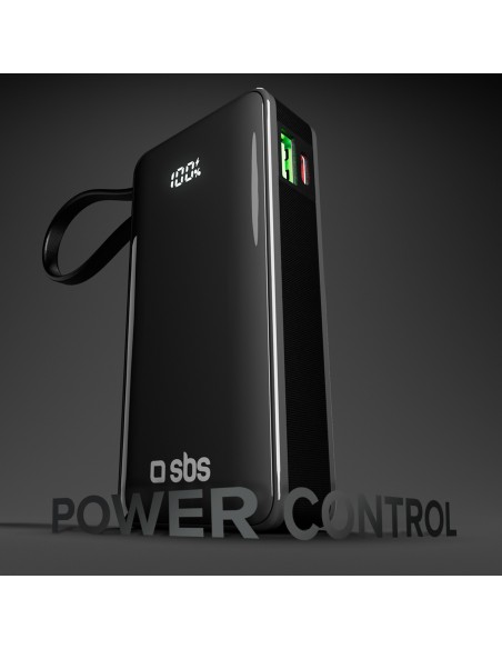 
10000mAh USB-A/ C išorinė baterija su integruotu ekranu ir 20 W USB-C laidu – juoda
