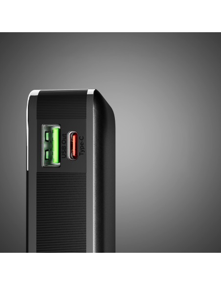 
10000mAh USB-A/ C išorinė baterija su integruotu ekranu ir 20 W USB-C laidu – juoda
