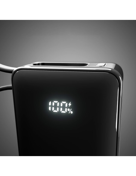 
10000mAh USB-A/ C išorinė baterija su integruotu ekranu ir 20 W USB-C laidu – juoda
