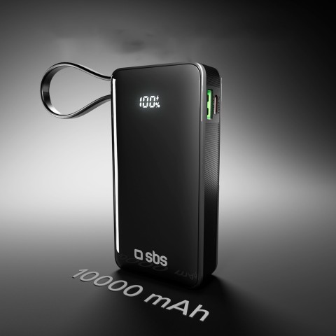 
10000mAh USB-A/ C išorinė baterija su integruotu ekranu ir 20 W USB-C laidu – juoda
