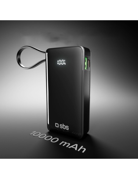 
10000mAh USB-A/ C išorinė baterija su integruotu ekranu ir 20 W USB-C laidu – juoda
