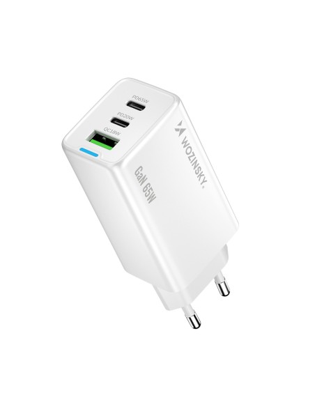 
GaN USB-A USB-C sieninis įkroviklis su 65 W USB-C laidu – baltas
