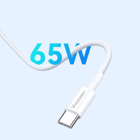 
GaN USB-A USB-C sieninis įkroviklis su 65 W USB-C laidu – baltas
