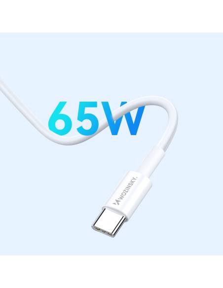 
GaN USB-A USB-C sieninis įkroviklis su 65 W USB-C laidu – baltas
