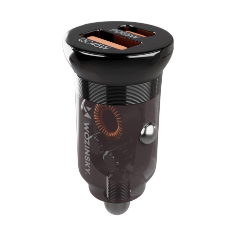 
USB-A USB-C PD QC 65W automobilinis įkroviklis – juodas

