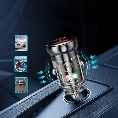 
USB-A USB-C PD QC 65W automobilinis įkroviklis – juodas

