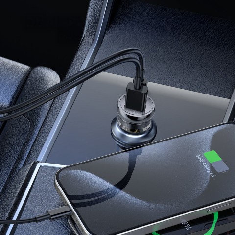 
USB-A USB-C PD QC 65W automobilinis įkroviklis – juodas
