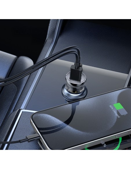 
USB-A USB-C PD QC 65W automobilinis įkroviklis – juodas
