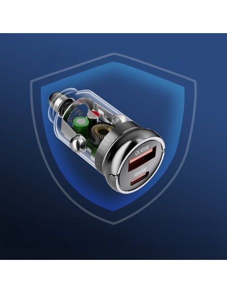 
USB-A USB-C PD QC 65W automobilinis įkroviklis – juodas
