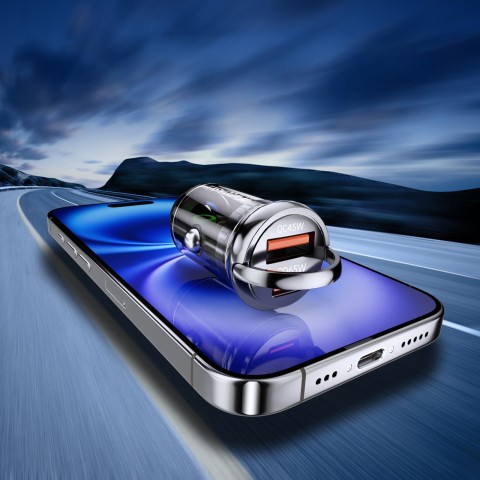 
USB-A USB-C PD QC 65W automobilinis įkroviklis – juodas
