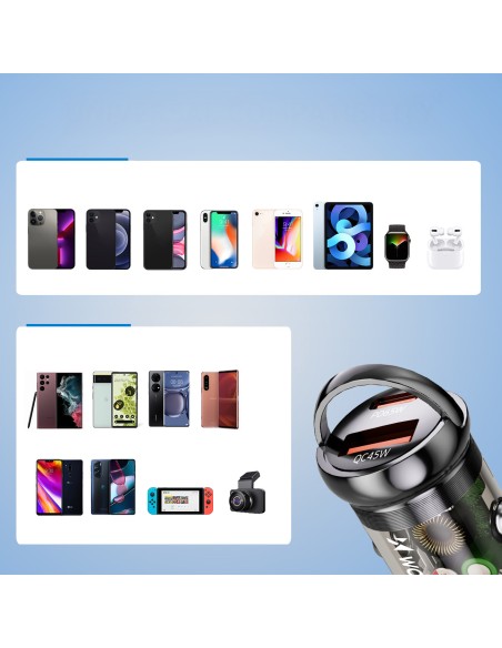 
USB-A USB-C PD QC 65W automobilinis įkroviklis – juodas
