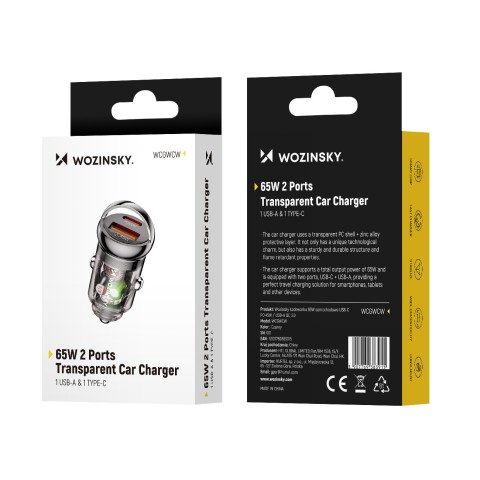 
USB-A USB-C PD QC 65W automobilinis įkroviklis – juodas
