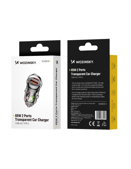 
USB-A USB-C PD QC 65W automobilinis įkroviklis – juodas

