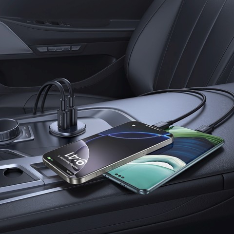 
Automobilinis įkroviklis 2 x USB-C 30W - juodas
