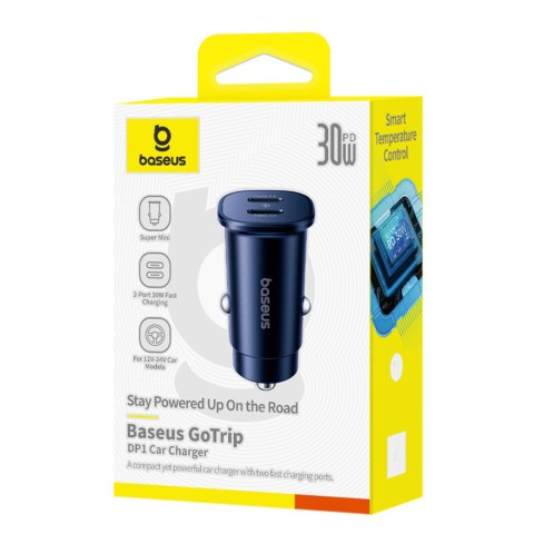 
Automobilinis įkroviklis 2 x USB-C 30W - juodas
