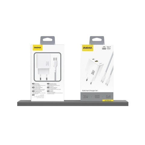 
A27 MaxC USB-C USB-A GaN 35W sieninis įkroviklis – baltas
