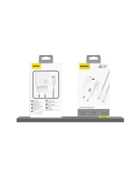 
A27 MaxC USB-C USB-A GaN 35W sieninis įkroviklis – baltas
